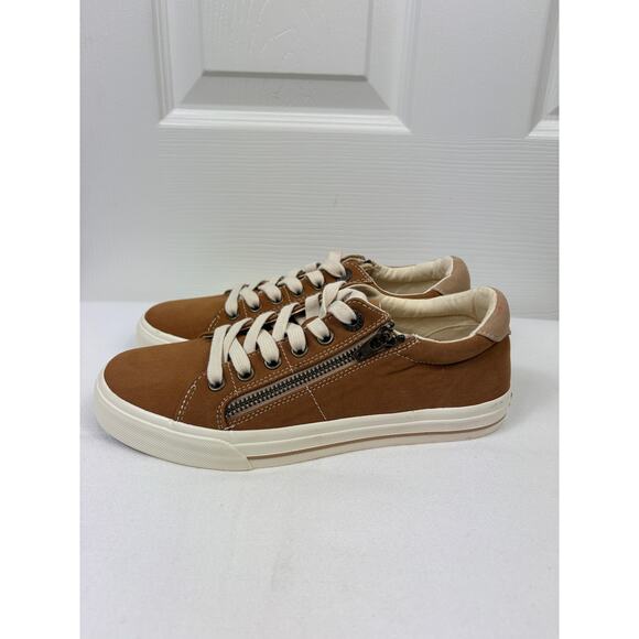 Taos Z-Soul Comfort Shoes Women's 7 Brown Canvas Lace Up Zip Low Top Sneakers - Picture 4 of 9